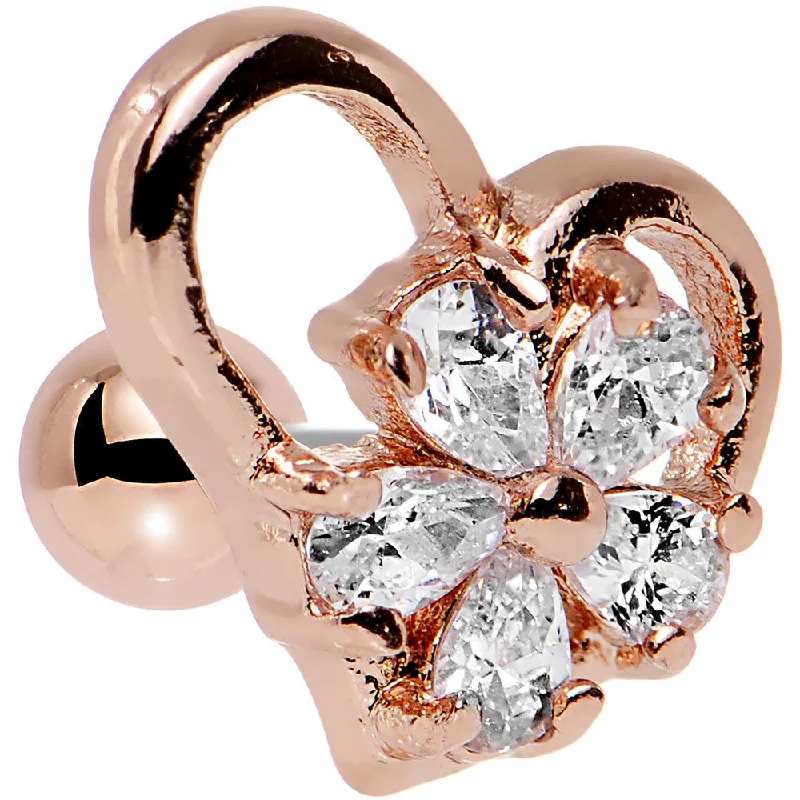 Women's Earrings – Elegant Designs for Every Personality--Clear CZ Rose Gold Plated Heart Cartilage Earring 16 Gauge 1/4