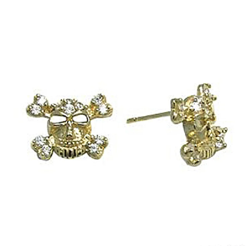 Women's Earrings – Elegant Designs for Every Personality--14kt Yellow Gold 6mm CZ Skull Crossbones Stud Earrings Women's Earrings – Elegant Designs for Every Personality--14kt Yellow Gold 6mm CZ Skull Crossbones Stud Earrings