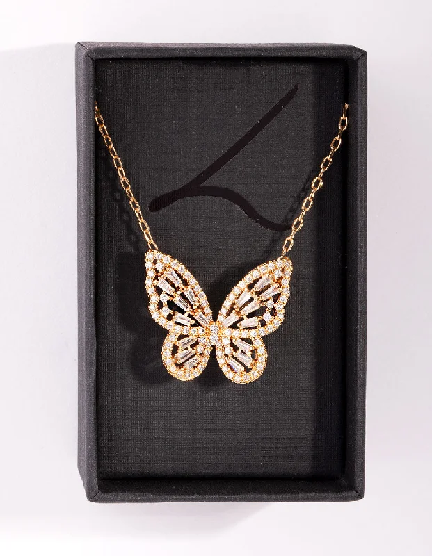 Shop Classic Women's Necklaces & Pendants with a Modern Twist-Gold Diamond Simulant Butterfly Necklace Shop Classic Women's Necklaces & Pendants with a Modern Twist-Gold Diamond Simulant Butterfly Necklace