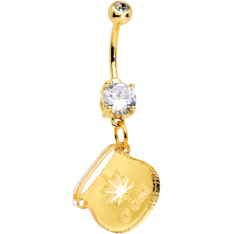 Custom Belly Rings for a Fashionable Look -Clear Gem Gold Tone Pot of Gold 420 St Patricks Dangle Belly Ring Custom Belly Rings for a Fashionable Look -Clear Gem Gold Tone Pot of Gold 420 St Patricks Dangle Belly Ring
