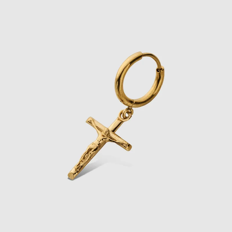 Shop Durable Men's Earrings for Everyday Wear-Crucifix Earring (Gold)