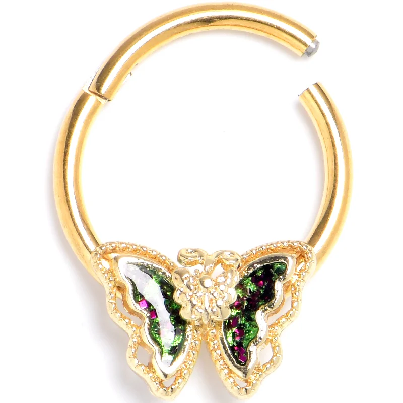 Nose Rings for Dressy Style -16 Gauge 3/8 Vitrail Gem Gold Tone Classic Butterfly Hinged Segment Ring Nose Rings for Dressy Style -16 Gauge 3/8 Vitrail Gem Gold Tone Classic Butterfly Hinged Segment Ring