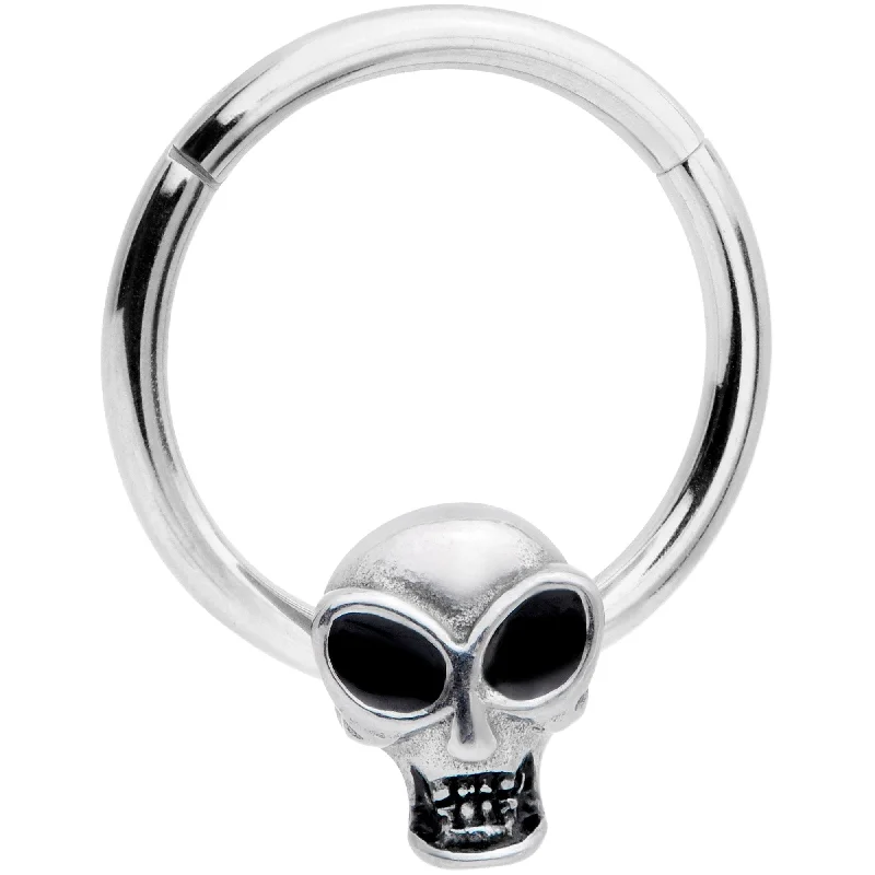Adjustable Hoop Nose Rings -16 Gauge 3/8 Halloween Toothy Skull Hinged Segment Ring