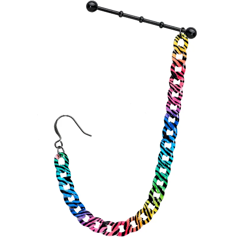 Women's Earrings – Elegant Designs for Every Personality--Handcrafted Rainbow Zebra Stripe Industrial Barbell Chain Earring 38mm Women's Earrings – Elegant Designs for Every Personality--Handcrafted Rainbow Zebra Stripe Industrial Barbell Chain Earring 38mm