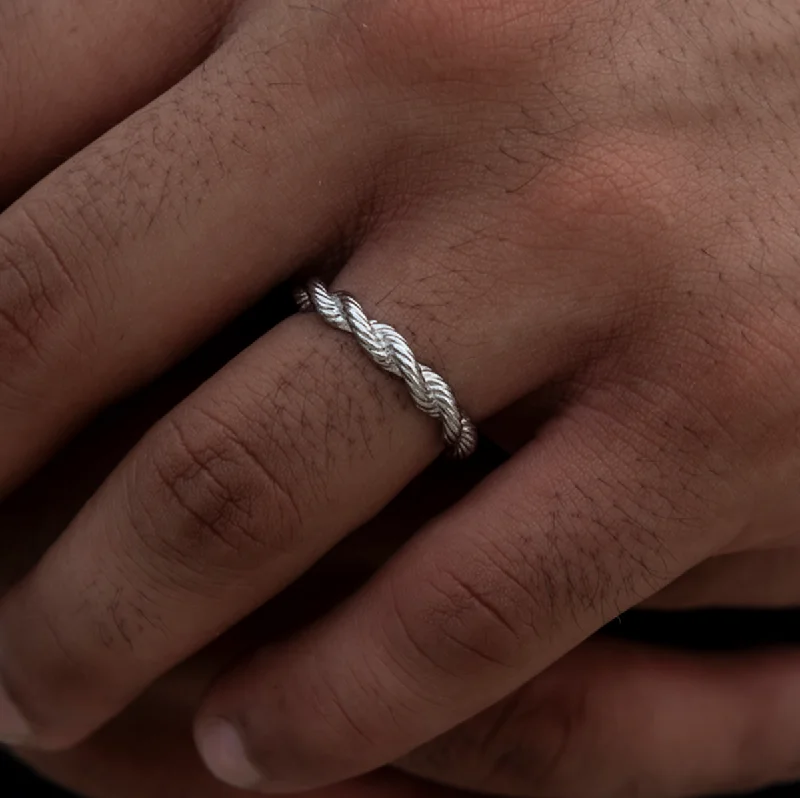 Exclusive Men's Necklaces & Pendants for the Modern Gentleman-4MM Rope Ring in White Gold Exclusive Men's Necklaces & Pendants for the Modern Gentleman-4MM Rope Ring in White Gold