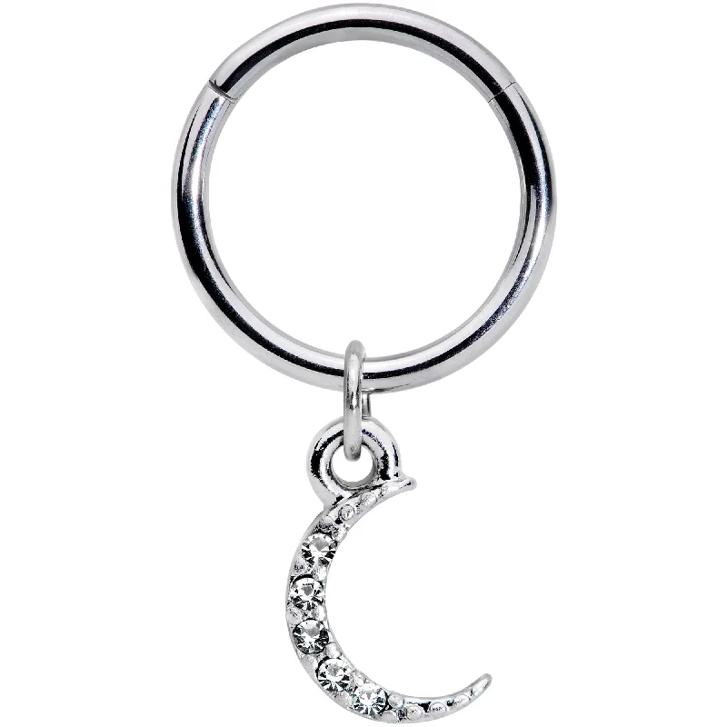 Lip Rings for Fashionable Piercing Styles16 Gauge 3/8 Clear Gem Sliver of Moon Dangle Hinged Segment Ring