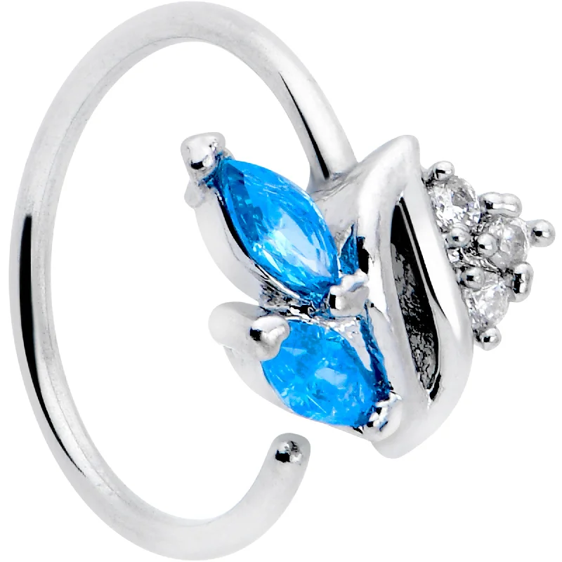 Nose Rings for Classic and Timeless Fashion -20 Gauge 5/16 Blue CZ Gem Swirl Fan Nose Hoop Nose Rings for Classic and Timeless Fashion -20 Gauge 5/16 Blue CZ Gem Swirl Fan Nose Hoop