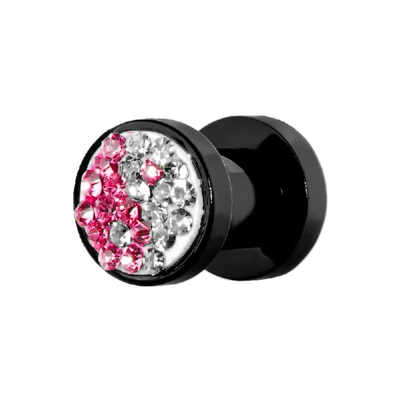 Women's Earrings – Elegant Designs for Every Personality--4 Gauge Pink Crystal Ferido Yin Yang Acrylic Screw Fit Tunnel