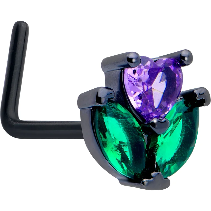Timeless Nose Rings for Everyday Wear -20 Gauge 7mm Purple Green CZ Gem Black Love Flower L Shape Nose Ring Timeless Nose Rings for Everyday Wear -20 Gauge 7mm Purple Green CZ Gem Black Love Flower L Shape Nose Ring