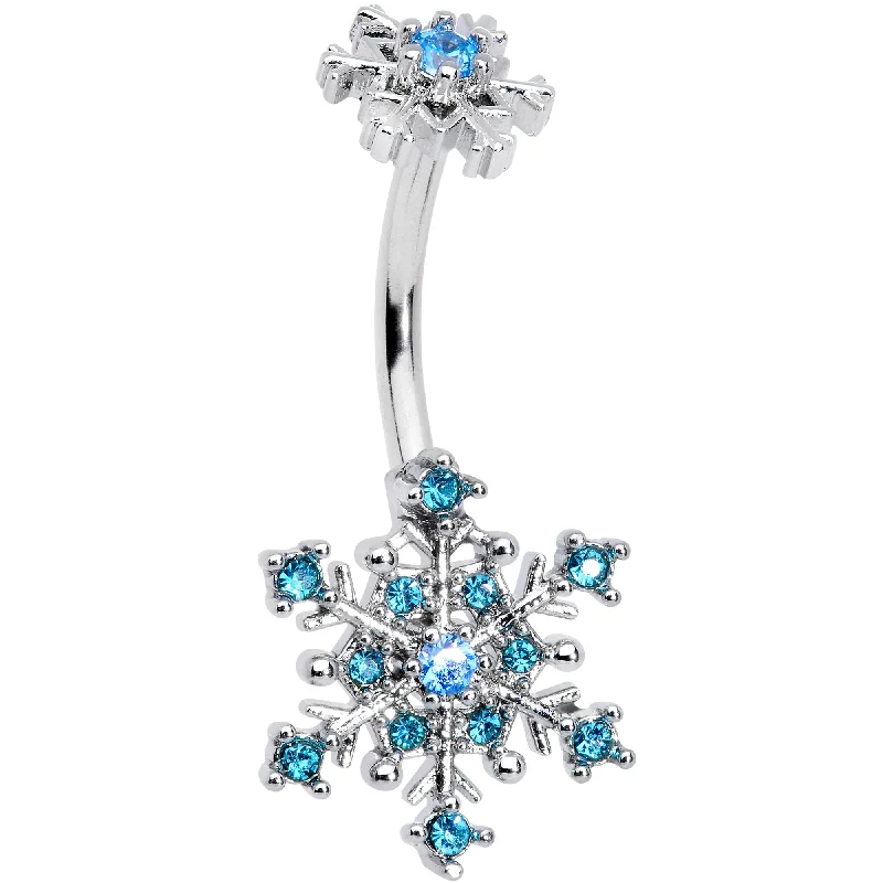 Stunning Belly Rings for Bold Fashion Choices -Aqua Gem Snowflake Christmas Double Mount Belly Ring Stunning Belly Rings for Bold Fashion Choices -Aqua Gem Snowflake Christmas Double Mount Belly Ring