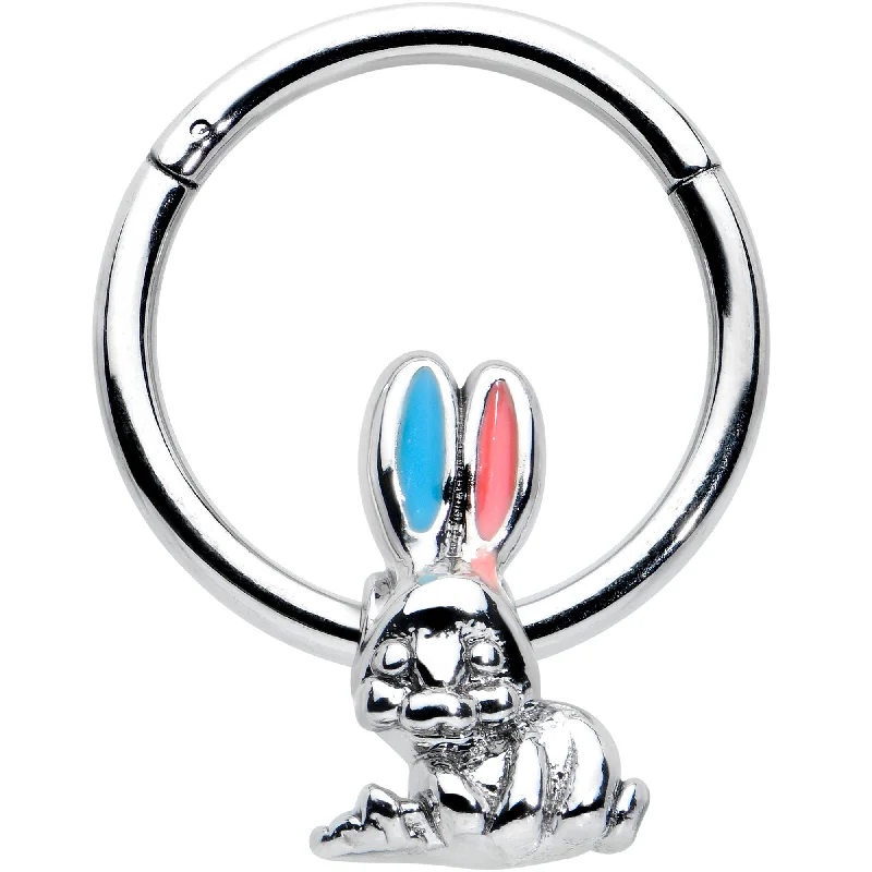 Gold Nose Rings -16 Gauge 3/8 Easter Bunny Red Blue Ears Hinged Segment Ring