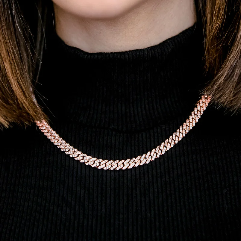 Shop Classic Women's Necklaces & Pendants with a Modern Twist-Micro Diamond Prong Cuban Necklace in Rose Gold - 6mm Shop Classic Women's Necklaces & Pendants with a Modern Twist-Micro Diamond Prong Cuban Necklace in Rose Gold - 6mm