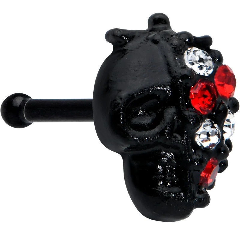 Customizable Nose Rings -20 Gauge 1/4 Clear Red Gem Black Skull Halloween Nose Bone