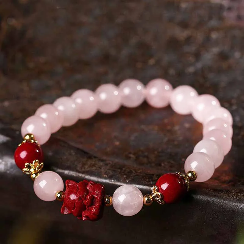 Stylish Braided Bangles for Women-Buddha Stones Natural Pink Crystal Cinnabar Nine Tailed Fox Love Bracelet Stylish Braided Bangles for Women-Buddha Stones Natural Pink Crystal Cinnabar Nine Tailed Fox Love Bracelet