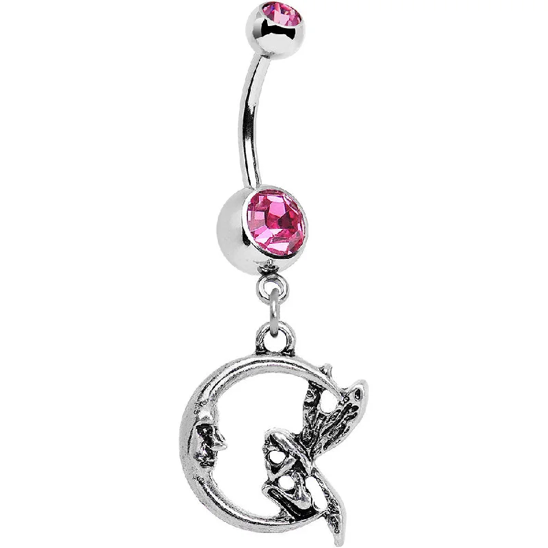 Unique Belly Rings with Elegant Features -Pink Gem Fairly Fairy Moon Dangle Belly Ring Unique Belly Rings with Elegant Features -Pink Gem Fairly Fairy Moon Dangle Belly Ring