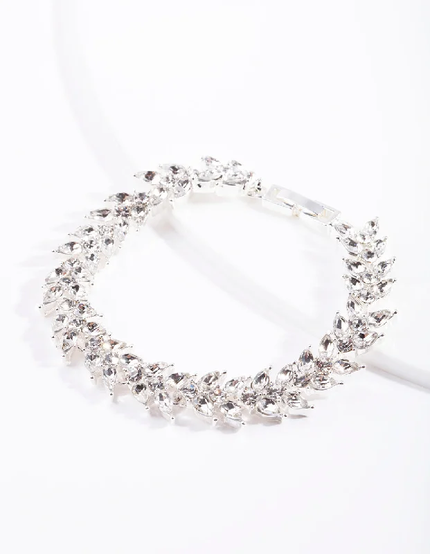 Bold Gemstone Bangles for Women-Silver Petal Bracelet