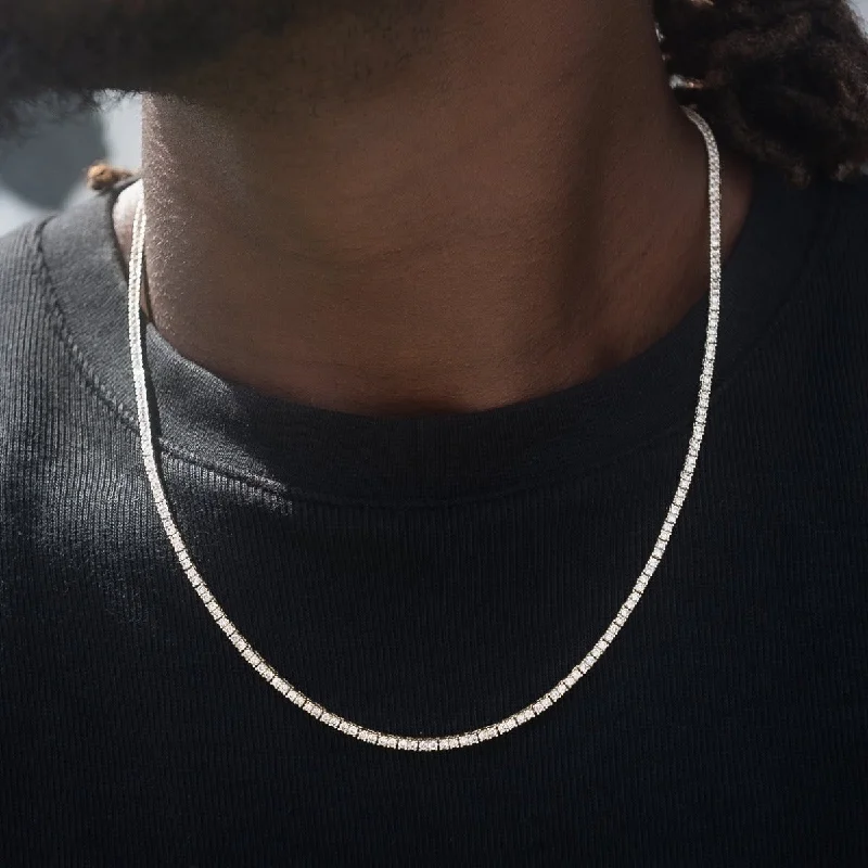 Beaded Chain Bracelets for Men-Diamond Tennis Chain in Yellow Gold- 2mm