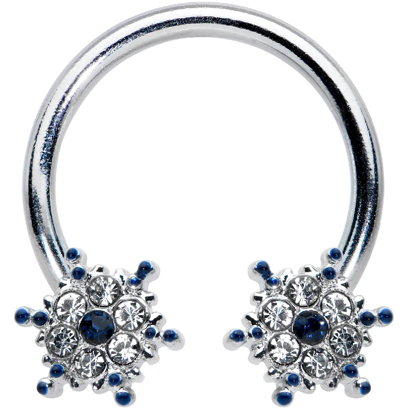 Women's Earrings – Elegant Designs for Every Personality--16 Gauge 3/8 Blue Gem Festive Snowflake Horseshoe Circular Barbell