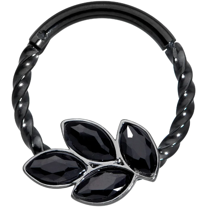 Women's Earrings – Elegant Designs for Every Personality--16 Gauge 3/8 Black Gem Black Oval Quartet Twisted Cartilage Clicker