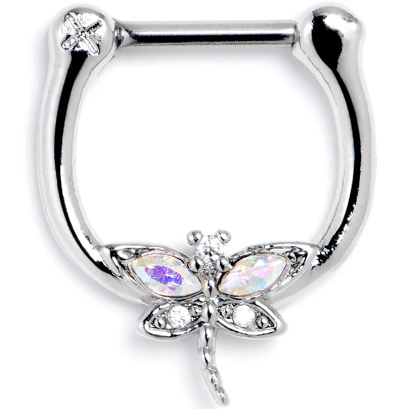 Nose Rings for Quick Wear -16 Gauge 5/16 Aurora CZ Gem Understated Dragonfly Cartilage Clicker Nose Rings for Quick Wear -16 Gauge 5/16 Aurora CZ Gem Understated Dragonfly Cartilage Clicker