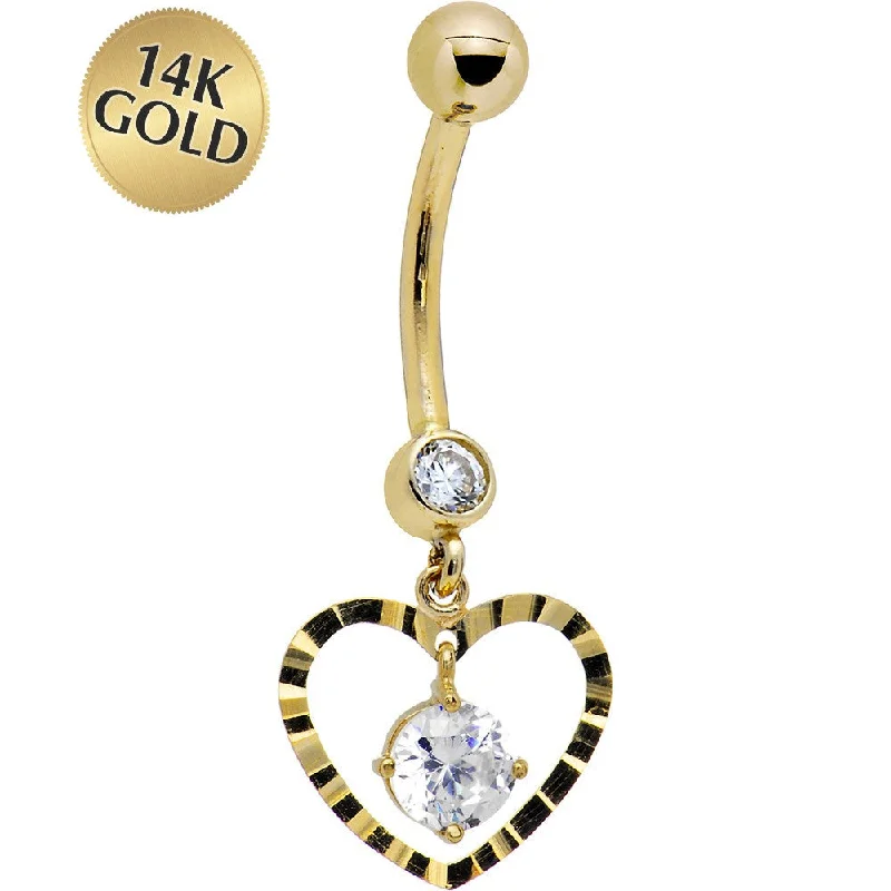 Belly Rings with Exotic Designs -16 Gauge Solid 14kt Yellow Gold Modish Heart Belly Ring Belly Rings with Exotic Designs -16 Gauge Solid 14kt Yellow Gold Modish Heart Belly Ring