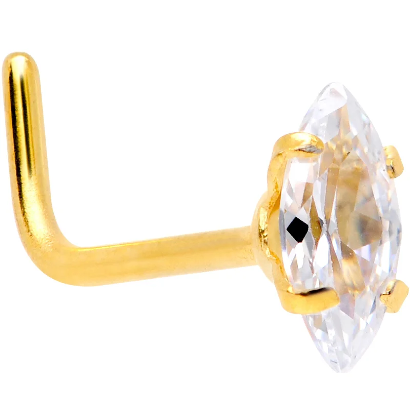 Nose Rings with Simple Stones -20 Gauge 1/4 Clear CZ Gem Gold IP Ellipse L Shape Nose Ring Nose Rings with Simple Stones -20 Gauge 1/4 Clear CZ Gem Gold IP Ellipse L Shape Nose Ring