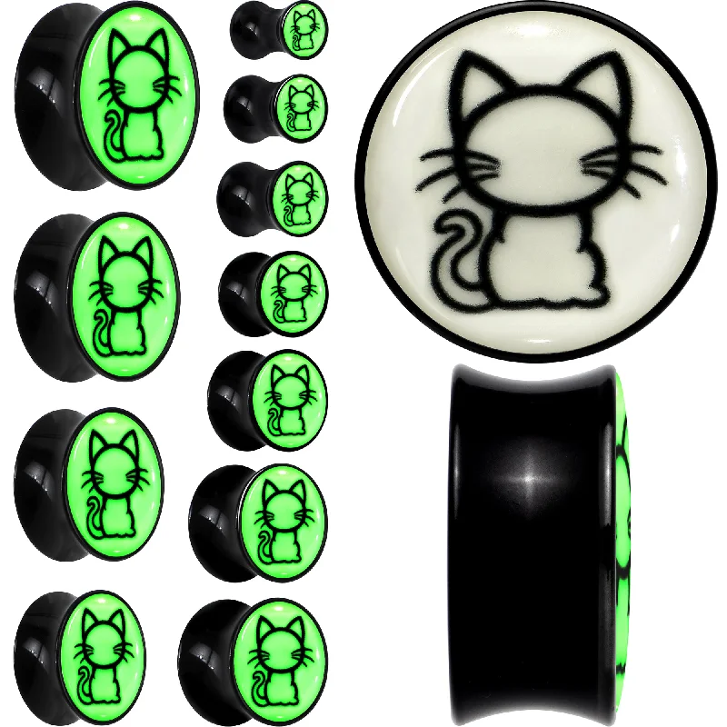 Women's Earrings – Elegant Designs for Every Personality--Glow in the Dark Kitty Cat Black Acrylic Saddle Plug Set 8mm to 20mm Women's Earrings – Elegant Designs for Every Personality--Glow in the Dark Kitty Cat Black Acrylic Saddle Plug Set 8mm to 20mm