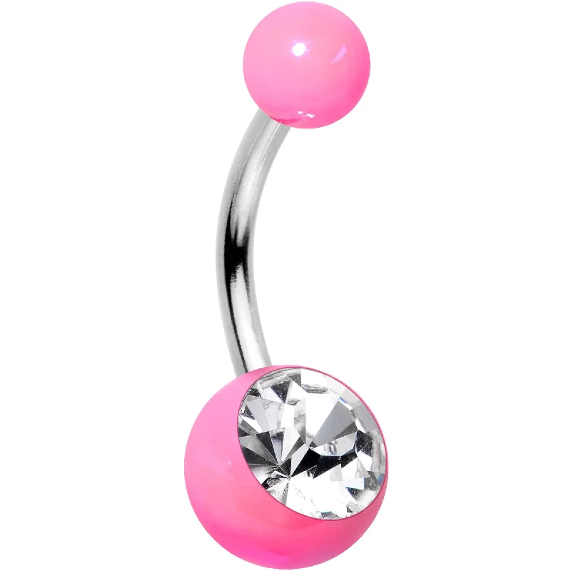 Designer Belly Rings for Unique Fashion -Clear Gem Hot Pink Pearlescent Acrylic Belly Ring Designer Belly Rings for Unique Fashion -Clear Gem Hot Pink Pearlescent Acrylic Belly Ring
