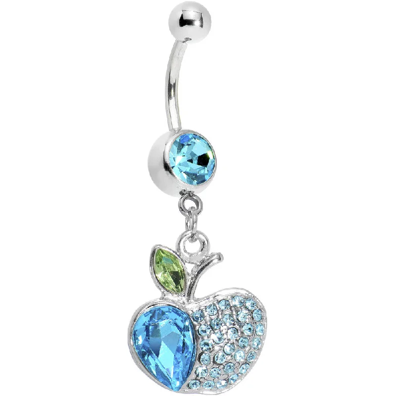 Belly Rings with Beautiful Crystal Accents -Eve's Aqua Gem Apple Belly Ring