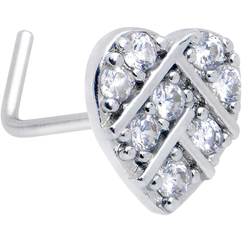 Unique Nose Rings for Stylish Women -20 Gauge 7mm Clear CZ Gem Lattice Heart L Shape Nose Ring Unique Nose Rings for Stylish Women -20 Gauge 7mm Clear CZ Gem Lattice Heart L Shape Nose Ring