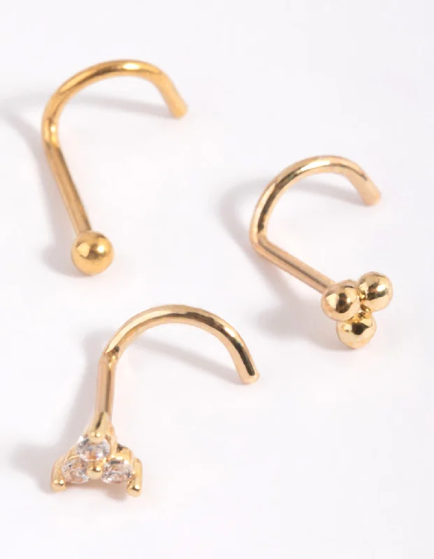 Nose Rings for Edgy Look -Gold Plated Surgical Steel Flower Nose Studs