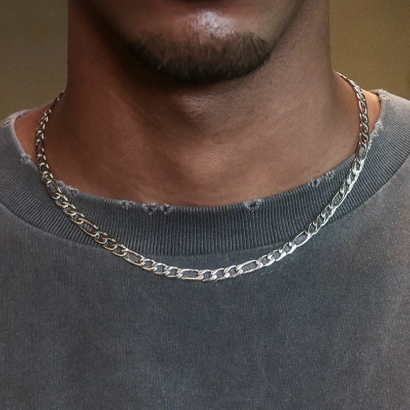 Exclusive Men's Necklaces & Pendants for the Modern Gentleman-Figaro Chain in White Gold- 6mm Exclusive Men's Necklaces & Pendants for the Modern Gentleman-Figaro Chain in White Gold- 6mm