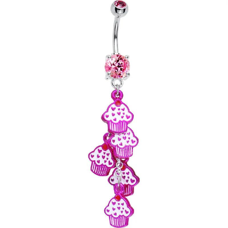 Comfortable Belly Rings for Everyday Wear -Pink Cubic Zirconia Sweet Cupcake Drop Belly Ring Comfortable Belly Rings for Everyday Wear -Pink Cubic Zirconia Sweet Cupcake Drop Belly Ring