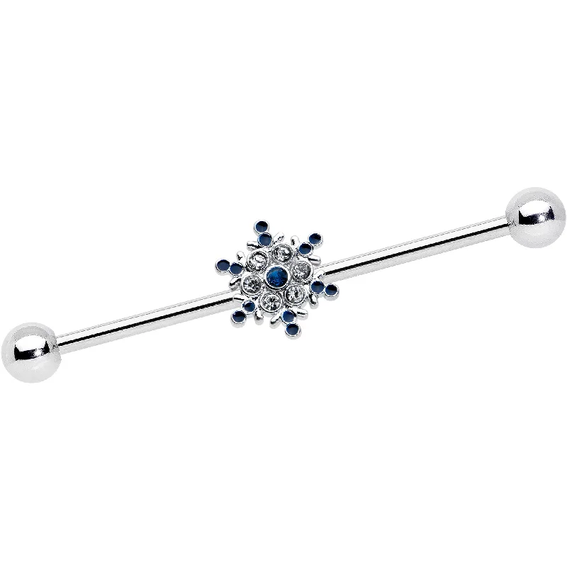 Women's Earrings – Elegant Designs for Every Personality--14 Gauge Blue Gem Festive Snowflake Christmas Industrial Barbell 38mm Women's Earrings – Elegant Designs for Every Personality--14 Gauge Blue Gem Festive Snowflake Christmas Industrial Barbell 38mm
