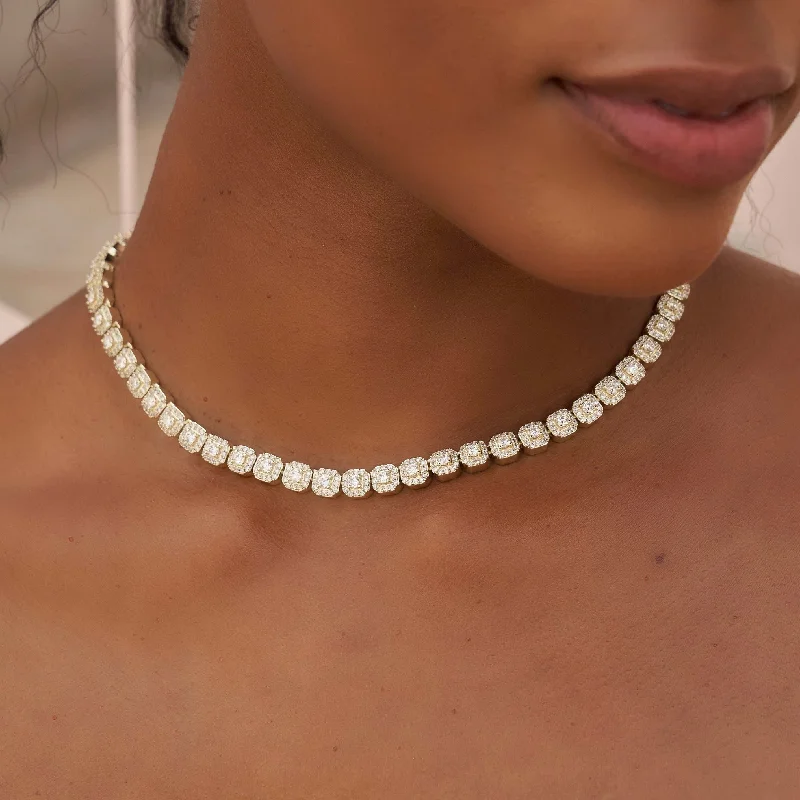 Shop Classic Women's  Necklaces & Pendants with a Modern Twist-Micro Clustered Tennis Necklace in Yellow Gold