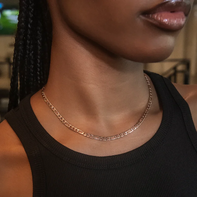 Shop Classic Women's Necklaces & Pendants with a Modern Twist-Figaro Link Necklace in Rose Gold- 4mm Shop Classic Women's Necklaces & Pendants with a Modern Twist-Figaro Link Necklace in Rose Gold- 4mm