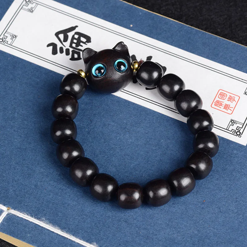 Women's Gold Bangle Bracelets-Buddha Stones Ebony Wood Green Sandalwood Red Sandalwood Lovely Cat Balance Bracelet Women's Gold Bangle Bracelets-Buddha Stones Ebony Wood Green Sandalwood Red Sandalwood Lovely Cat Balance Bracelet