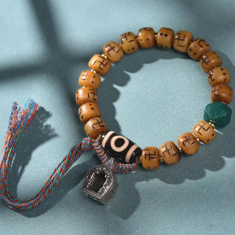 Gemstone Bangles for Women with Colorful Stones-Buddha Stones Natural Tibetan Camel Bone Swastika Dzi Bead Shankha Buddha Charm Kirtimukha Luck Protection Tassel Bracelet Gemstone Bangles for Women with Colorful Stones-Buddha Stones Natural Tibetan Camel Bone Swastika Dzi Bead Shankha Buddha Charm Kirtimukha Luck Protection Tassel Bracelet