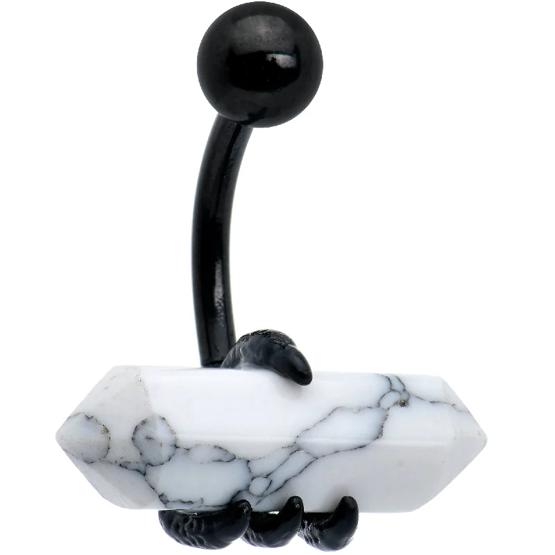 Statement Belly Rings for Bold Style -White Howlite Stone Black Claw Belly Ring