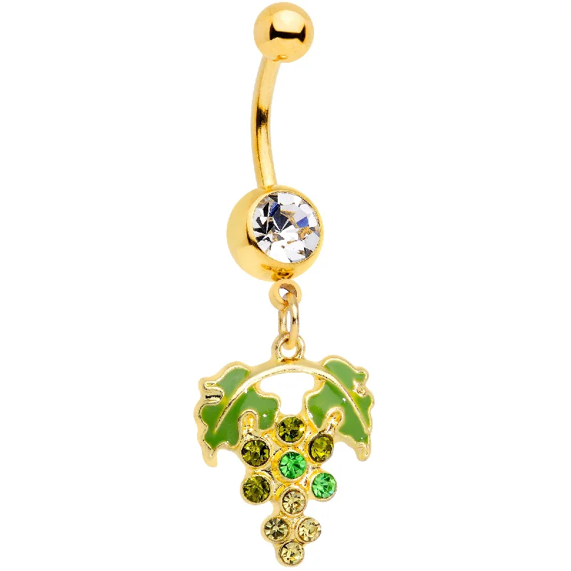 Belly Rings with Beautiful Crystal Accents -Clear Green Gem Gold Tone Bunch of Grapes Dangle Belly Ring Belly Rings with Beautiful Crystal Accents -Clear Green Gem Gold Tone Bunch of Grapes Dangle Belly Ring