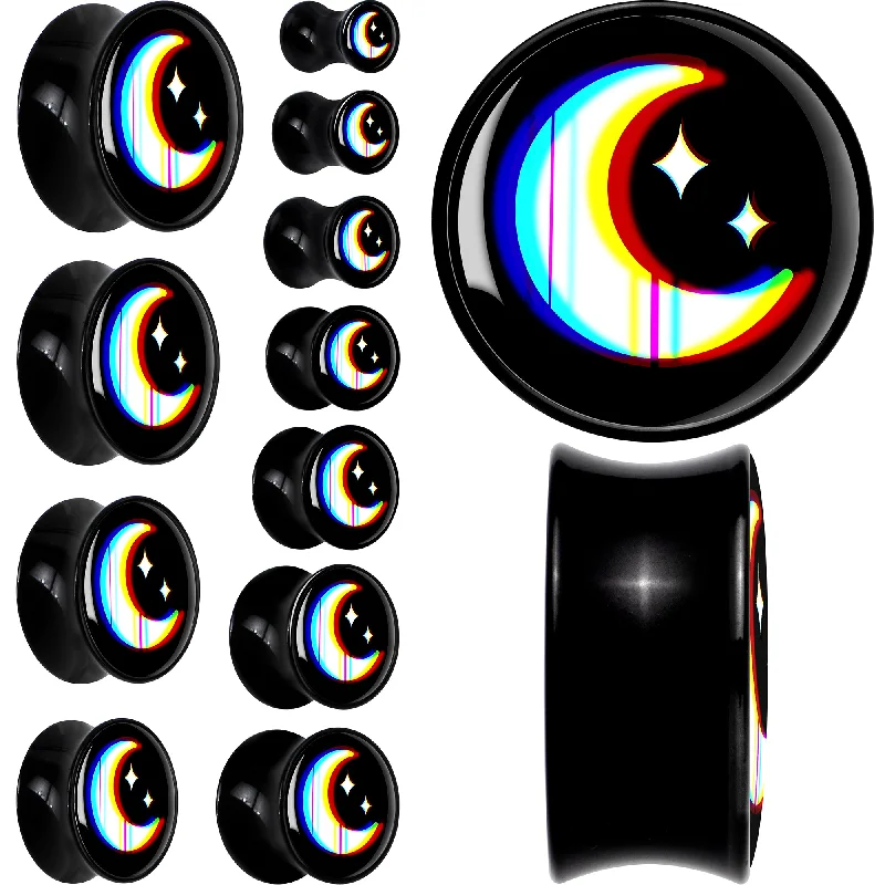 Women's Earrings – Elegant Designs for Every Personality--0 Gauge Chromatic Moon Black Acrylic Saddle Plug Set
