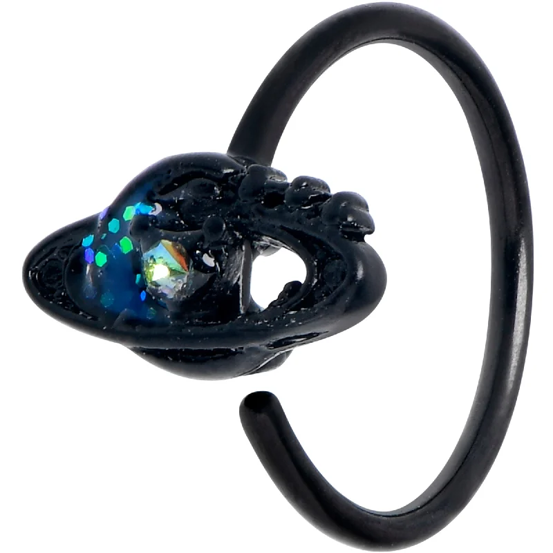 Nose Rings for Chic Look -20 Gauge 5/16 Aurora Gem Black Saturn Space Moon Nose Hoop Nose Rings for Chic Look -20 Gauge 5/16 Aurora Gem Black Saturn Space Moon Nose Hoop