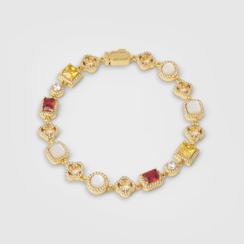 Elegant Wrap Bracelets for Men-Iced Gemstone Bracelet (Gold)