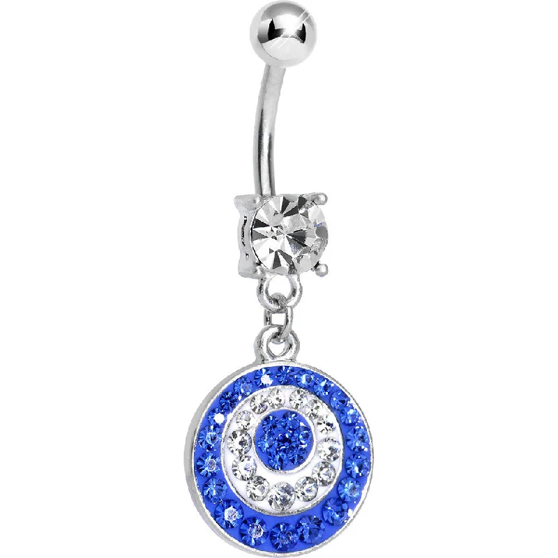 Comfortable Belly Rings with Special Design -Crystalline Blue Gem Paved Glittering Circles Dangle Belly Ring Comfortable Belly Rings with Special Design -Crystalline Blue Gem Paved Glittering Circles Dangle Belly Ring