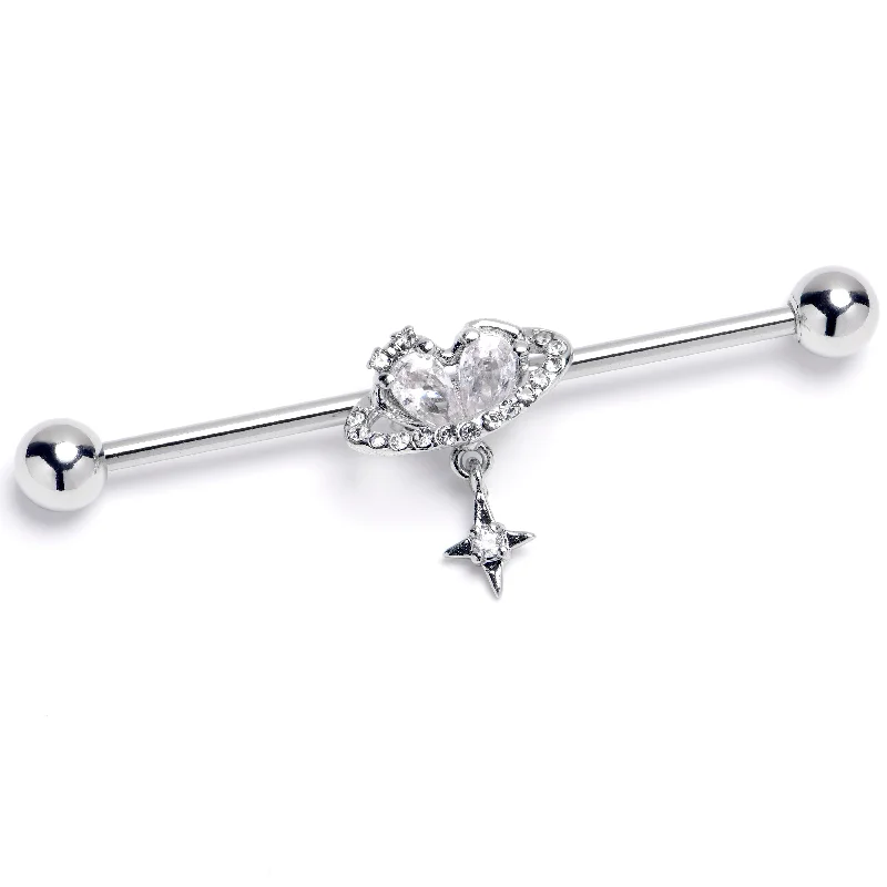 Women's Earrings – Elegant Designs for Every Personality--14 Gauge Clear CZ Gem Starry Heart Dangle Industrial Barbell 38mm Women's Earrings – Elegant Designs for Every Personality--14 Gauge Clear CZ Gem Starry Heart Dangle Industrial Barbell 38mm