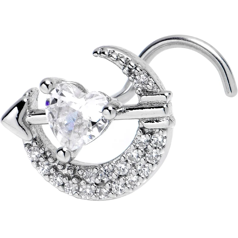 Adjustable Hoop Nose Rings -20 Gauge 7mm Clear CZ Gem Moon Lover Left Side Nose Screw Adjustable Hoop Nose Rings -20 Gauge 7mm Clear CZ Gem Moon Lover Left Side Nose Screw