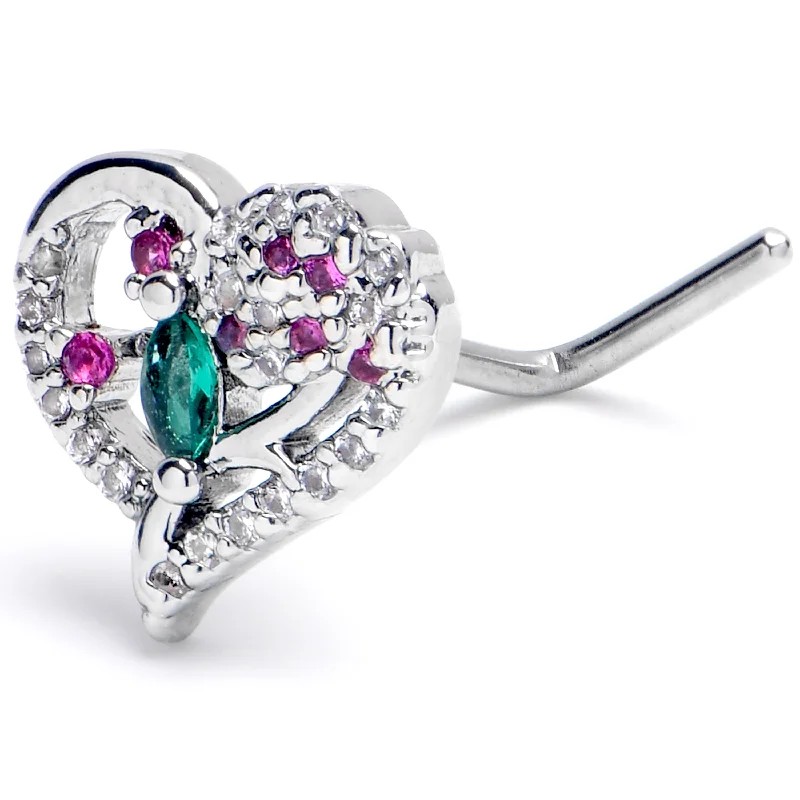 Nose Rings for Youthful Look -20 Gauge 7mm Emerald Passion Gem Heart L Shape Nose Ring Nose Rings for Youthful Look -20 Gauge 7mm Emerald Passion Gem Heart L Shape Nose Ring