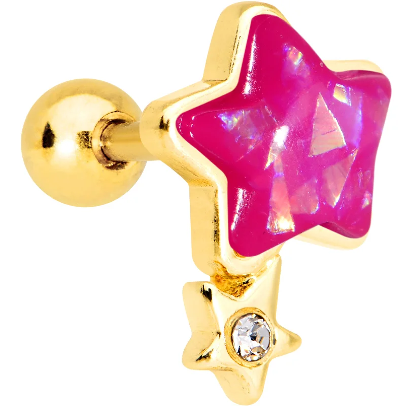 Women's Earrings – Elegant Designs for Every Personality--1/4 Pink Faux Opal Gold Tone Star Child Cartilage Tragus Earring