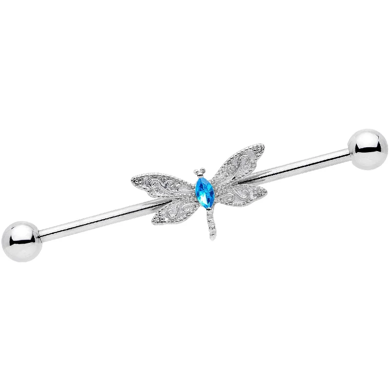 Women's Earrings – Elegant Designs for Every Personality--14 Gauge Blue Gem Dazzling Lacework Dragonfly Industrial Barbell 38mm Women's Earrings – Elegant Designs for Every Personality--14 Gauge Blue Gem Dazzling Lacework Dragonfly Industrial Barbell 38mm