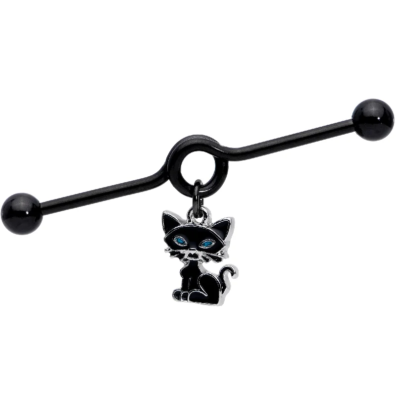 Women's Earrings – Elegant Designs for Every Personality--14 Gauge Black Blue Eyed Black Cat Dangle Project Barbell 38mm